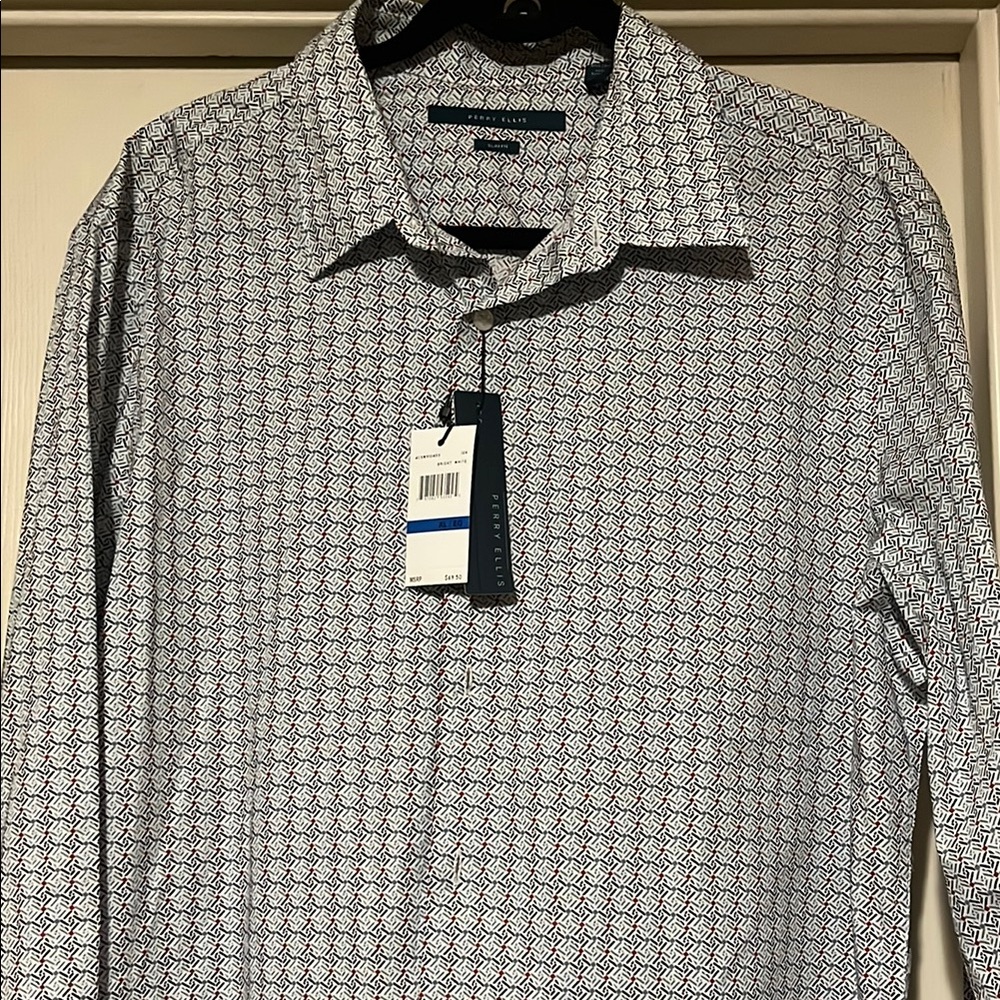 Perry Ellis Men's Blue Patterned Shirt